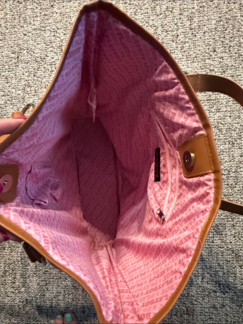 Playboy Pink Bunny Logo Tote with Tan Handles - Picture 4 of 5